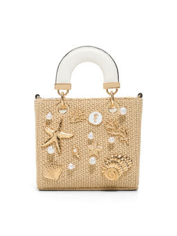 Aldo - Beige Textile Self Design Handbag with Detachable Strap