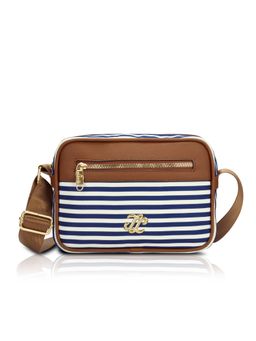 Lavie Signature - Navy Blue Synthetic Leather Stripes Slingbag