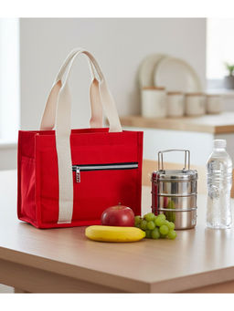 THE PURANI JEANS - Red Canvas Solid Lunch Bag