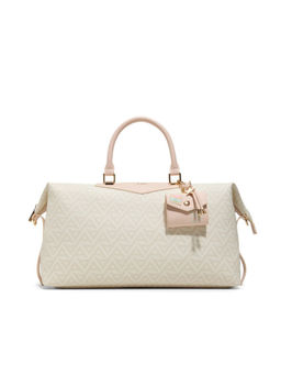 Aldo - Beige Synthetic Printed Duffle Bag with Detachable Strap and Coin Pouch