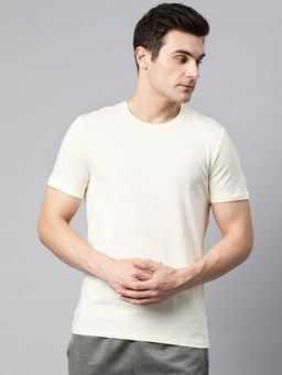 Alcis - Off White Solid Stretchex Slim Fit T-Shirt