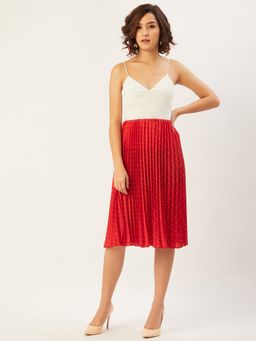 ANVI Be Yourself - Women Red & White Printed Pleated A-line Midi Skirt