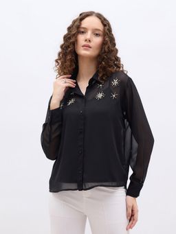 Styli - Women Regular Fit Embellishment Shirt with Inner