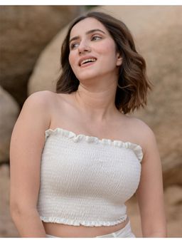 Babli - White Scrunch Crop Top