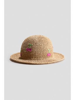 H&M - Girls Beige Appliqued Straw Hat
