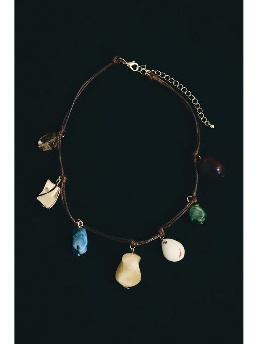 H&M Women Brown Cord Charm Necklace