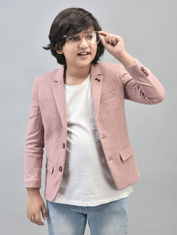 CRIMSOUNE CLUB - Boys Peach Striped Single Breasted Blazer