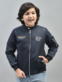 CRIMSOUNE CLUB - Boys Navy Blue Printed Bomber Jacket