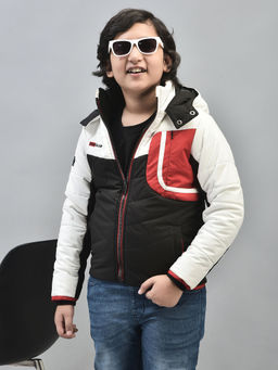 CRIMSOUNE CLUB - Boys Black Colour blocked Puffer Jacket with Hood