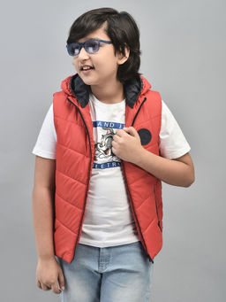 CRIMSOUNE CLUB - Boys Red Sleeveless Hooded Puffer Jacket
