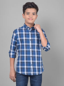CRIMSOUNE CLUB - Boys Blue Checked Button Down Collar Shirt