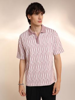 Campus Sutra - Mens Rouge Pink Veined Polo T-Shirt