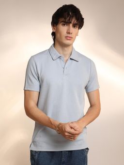 Campus Sutra - Mens Icy Grey Ribbed Polo T-Shirt
