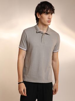 Campus Sutra - Mens Cloud Grey Textured Polo T-Shirt