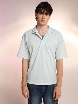 Campus Sutra - Mens Baby Blue Rhombus Textured Polo T-Shirt