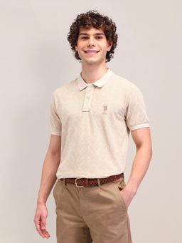 U.S. POLO ASSN. - Beige Printed Slim Fit Polo Shirt