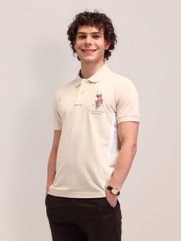 U.S. POLO ASSN. - Cream Textured Slim Fit Polo T-Shirts
