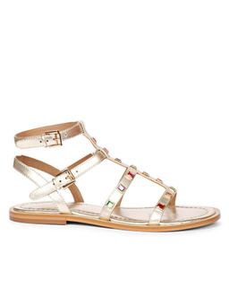 Saint G - Multi Stone Studded Platin Leather Flats