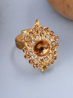 Anika's Creations - Anika's Creation Stone Studded Gold Plated Designer Ring