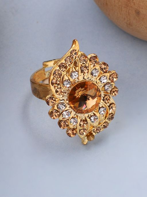 Anika's Creations Anika's Creation Stone Studded Gold Plated Designer Ring