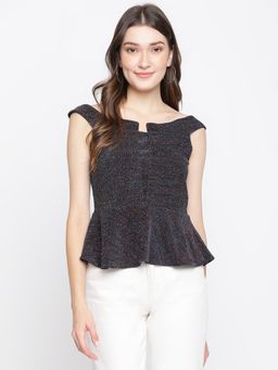 Latin Quarters - Women Black Yarn Dyed Sleeveless Knit Top