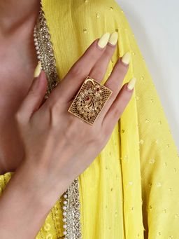 Azai by Nykaa Fashion - Gold Plated Patterned Ring with Red Stones