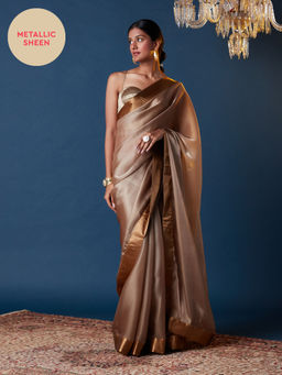 Gajra Gang - Glitterati Brown Ombre Border Saree GGSAR16