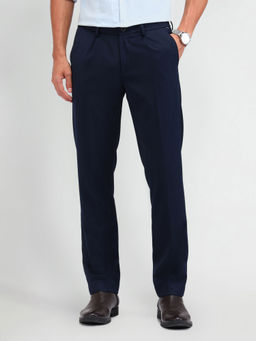 Arrow Newyork - Solid/Plain Blue Polyester Trousers