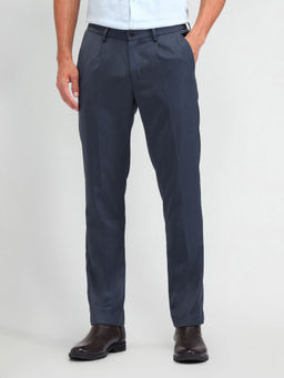 Arrow Newyork - Solid/Plain Blue Polyester Trousers