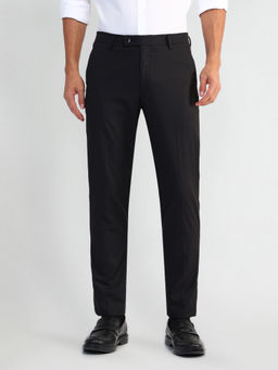 Arrow - Solid/Plain Black Polyester Trousers