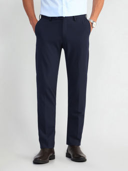 Arrow - Solid/Plain Blue Polyester Trousers