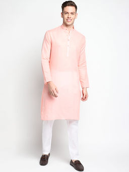 Devoiler - Men Plain Pink Cotton Kurta