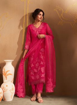 Autumnlane - Red Floral Kurta with Pant and Dupatta (Set of 3)