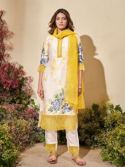 Autumnlane - Yellow Floral Anarkali Kurta with Pant and Dupatta (Set of 3)