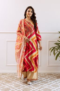 Autumnlane - Red Embroidered Kurta with Palazzo and Dupatta (Set of 3)