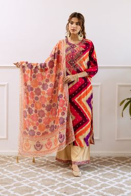 Autumnlane - Purple Embroidered Kurta with Palazzo and Dupatta (Set of 3)