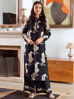 Autumnlane - Black Printed Kurta and Palazzo (Set of 2)