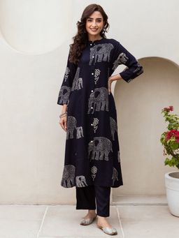Autumnlane - Black Elephant Printed Kurta and Pant (Set of 2)