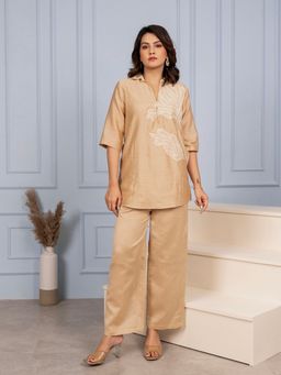Autumnlane - Beige Embroidered Tunic and Pant (Set of 2)