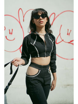 FREAKINS - Black Cropped Biker Jacket