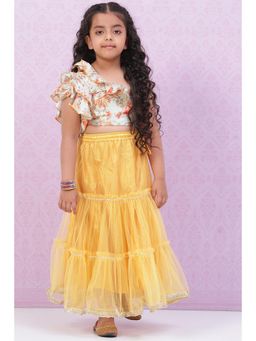 Biba - Girls Yellow Art Silk Lehenga and Blouse