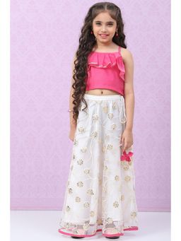 Biba - Girls Pink and White Art Silk Layered Lehenga and Blouse