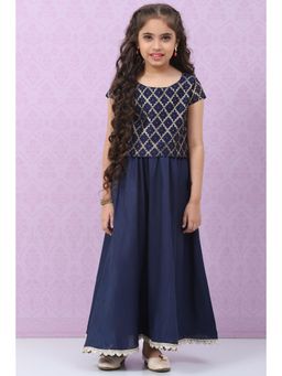 Biba - Girls Navy Blue Art Silk Woven Lehenga and Choli