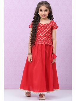 Biba - Girls Red Art Silk Woven Lehenga and Choli