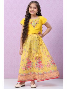 Biba - Girls Yellow Art Silk Lehenga and Choli