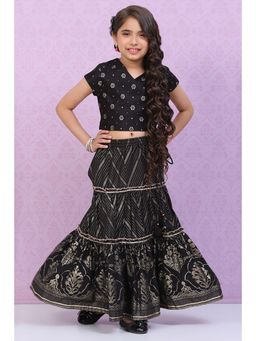 Biba - Girls Black Art Silk Floral Printed Lehenga and Choli