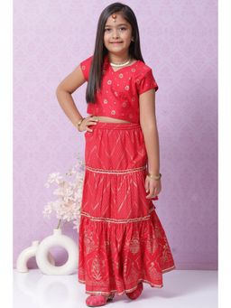 Biba - Girls Red Art Silk Floral Printed Lehenga and Choli