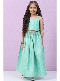 Biba - Girls Turquoise Art Silk Printed Lehenga and Choli