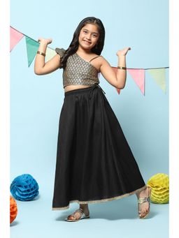Biba - Girls Black Art Silk Woven Lehenga and Choli