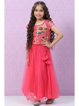 Biba - Girls Chia Pink Floral Print Lehenga and Choli